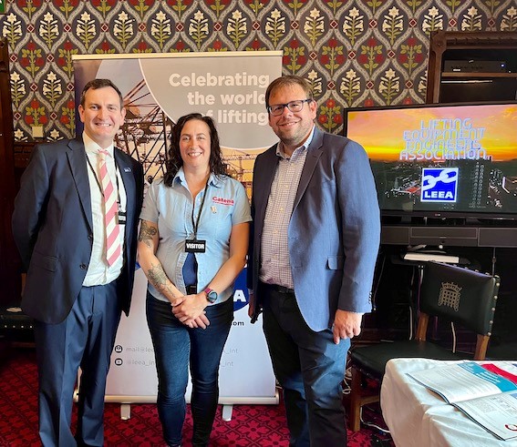 Ross Moloney (left) with Kat Moss, LEEA Chair and Mark Fletcher, MP for Bolsover